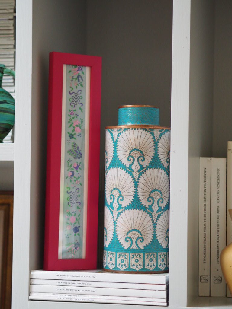 Framed Antique French Silk Ribbon Flowers Butterflies Jacquard Textile Archive - Natalia Willmott