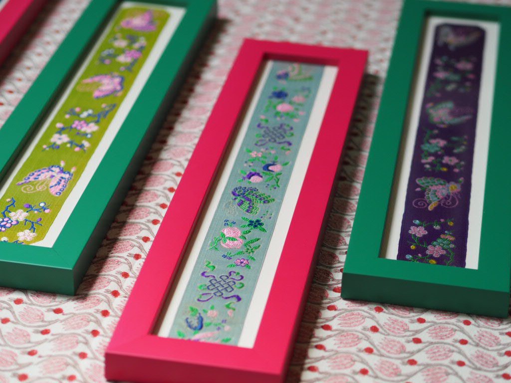 Framed Antique French Silk Ribbon Flowers Butterflies Jacquard Textile Archive - Natalia Willmott