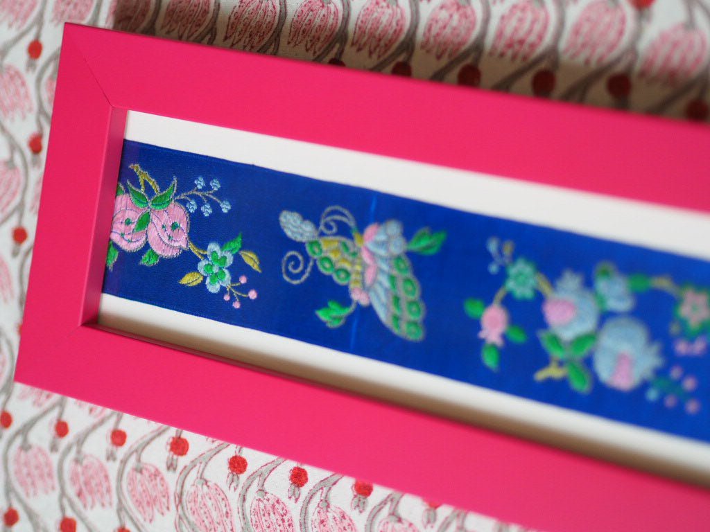 Framed Antique French Silk Ribbon Flowers Butterflies Jacquard Textile Archive - Natalia Willmott