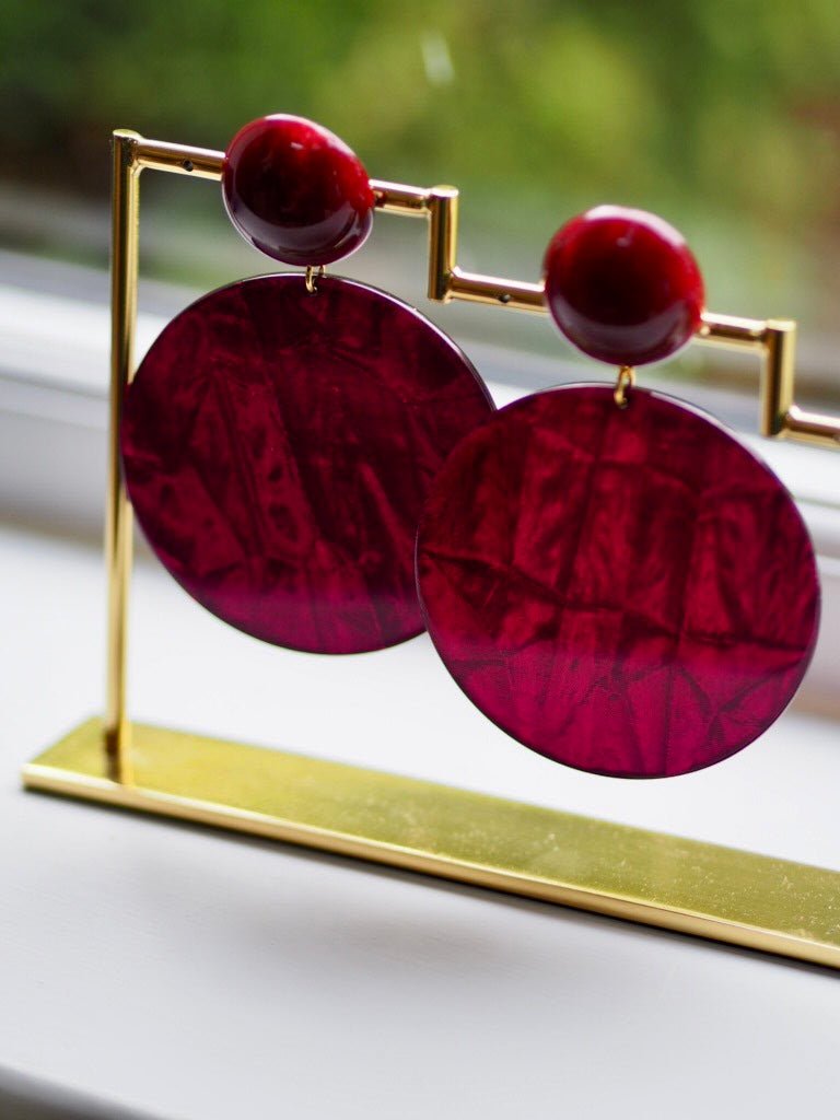 Giant glitter wine round clip on earrings - Natalia Willmott