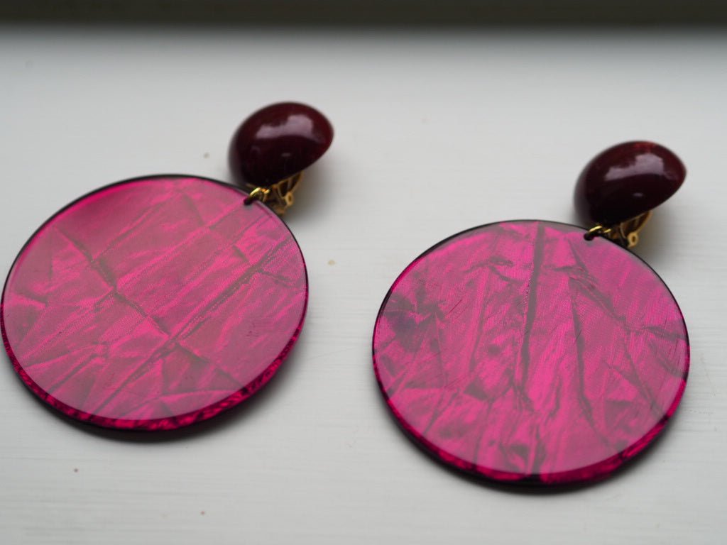 Giant glitter wine round clip on earrings - Natalia Willmott