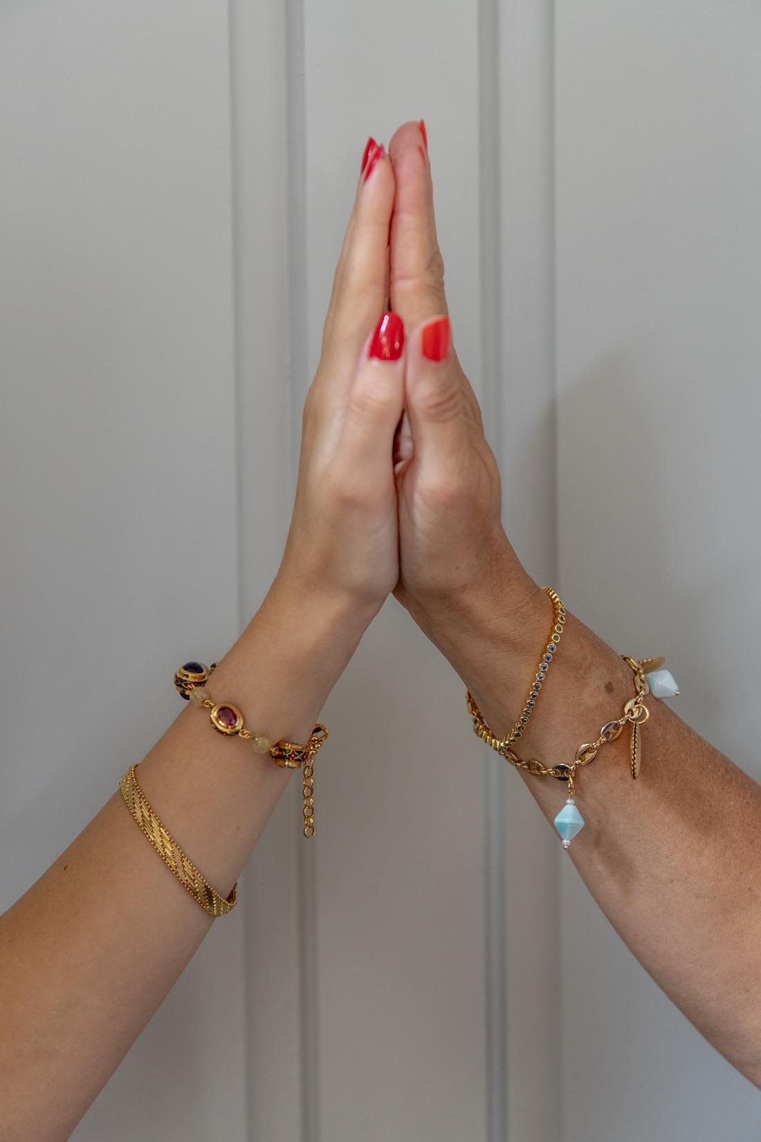 Gold, Ruby, Blue topaz, Amethyst and Rutile quartz bracelet with enamelware - Natalia Willmott