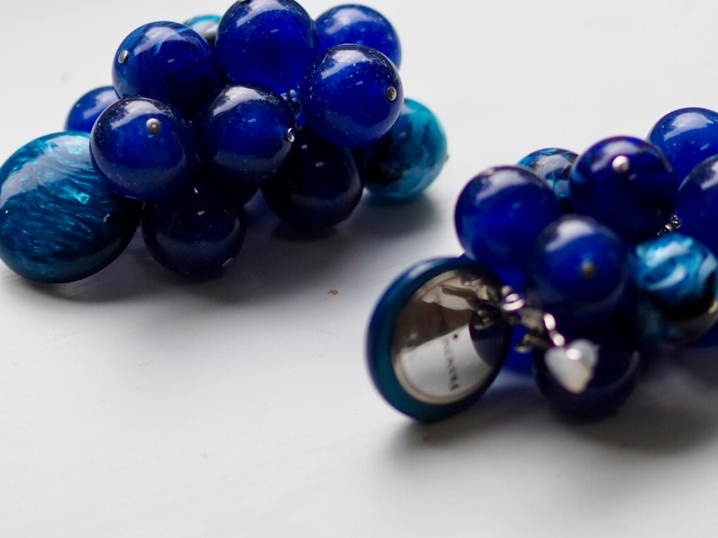 Grappe indigo and turquoise clip on earrings - Natalia Willmott