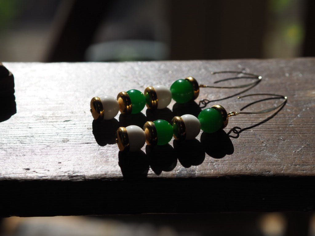 Green and white earrings - Natalia Willmott