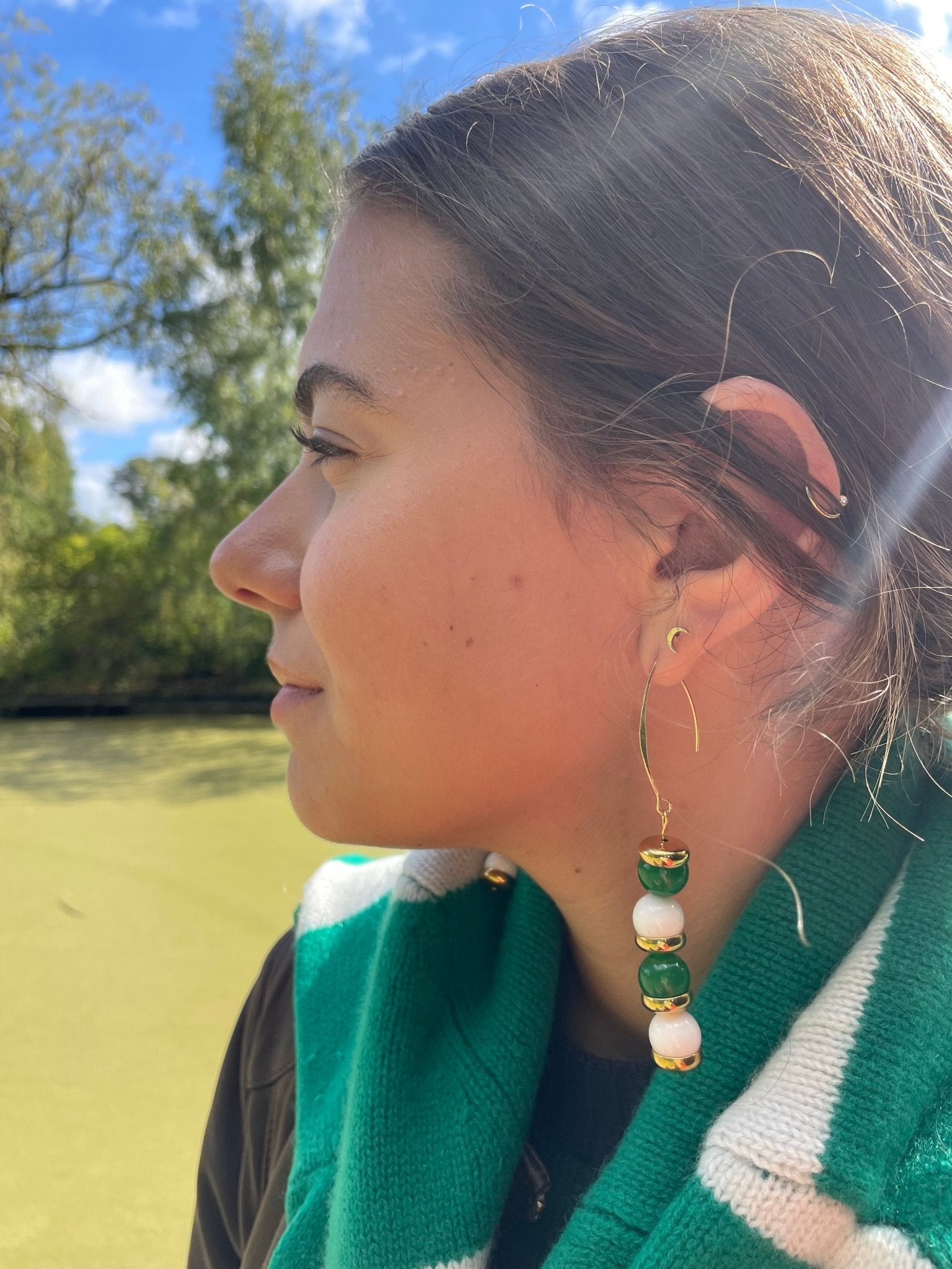 Green and white earrings - Natalia Willmott