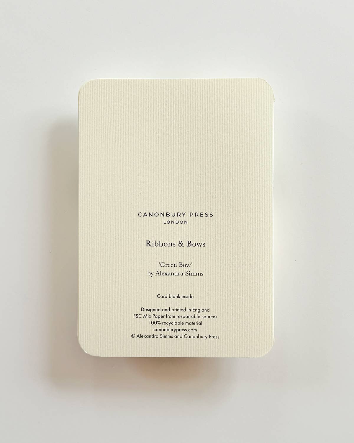 Green Bow Greeting Card | Birthday Card | Luxury Cards - Natalia Willmott