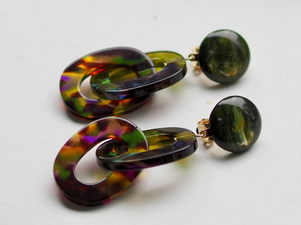 Green marbled hoop clip on earrings - Natalia Willmott