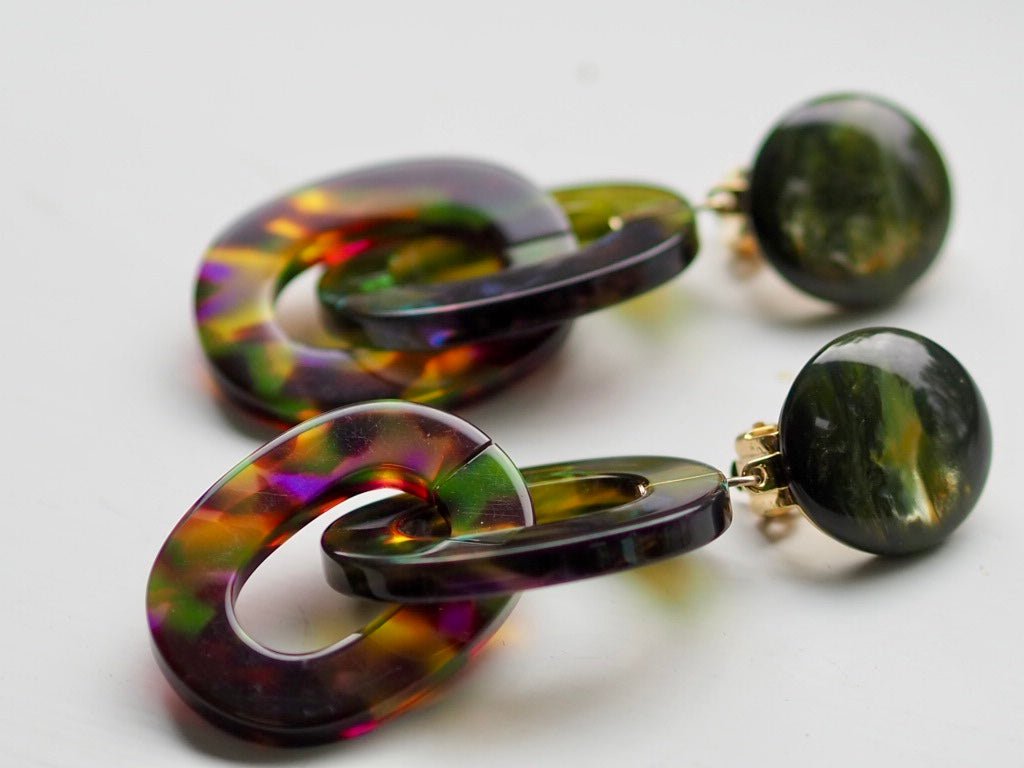 Green marbled hoop clip on earrings - Natalia Willmott