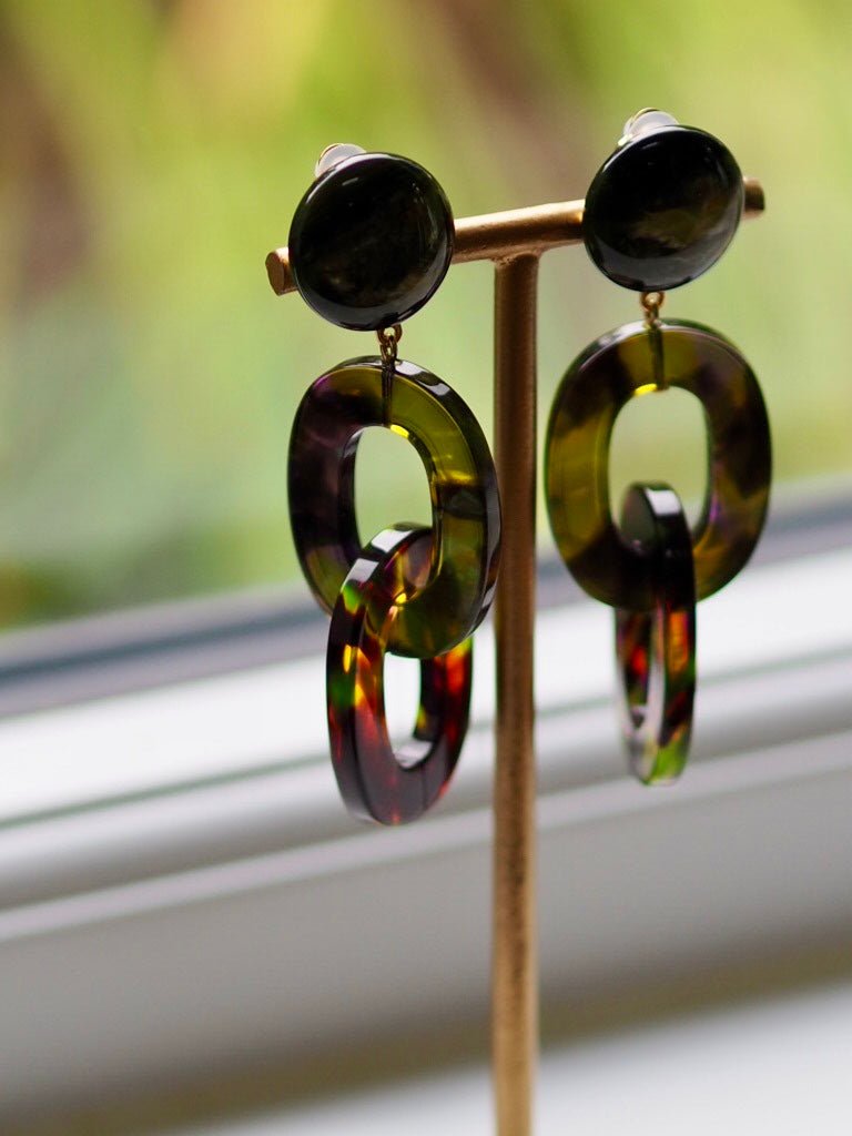 Green marbled hoop clip on earrings - Natalia Willmott