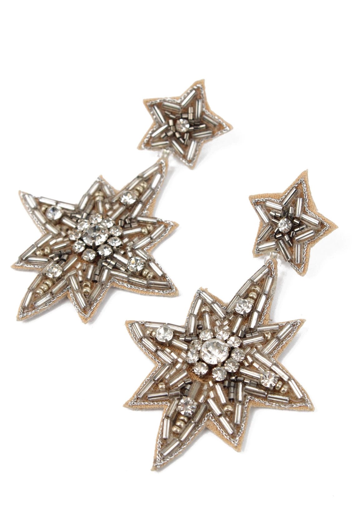 Hand beaded silver double star earrings - Natalia Willmott