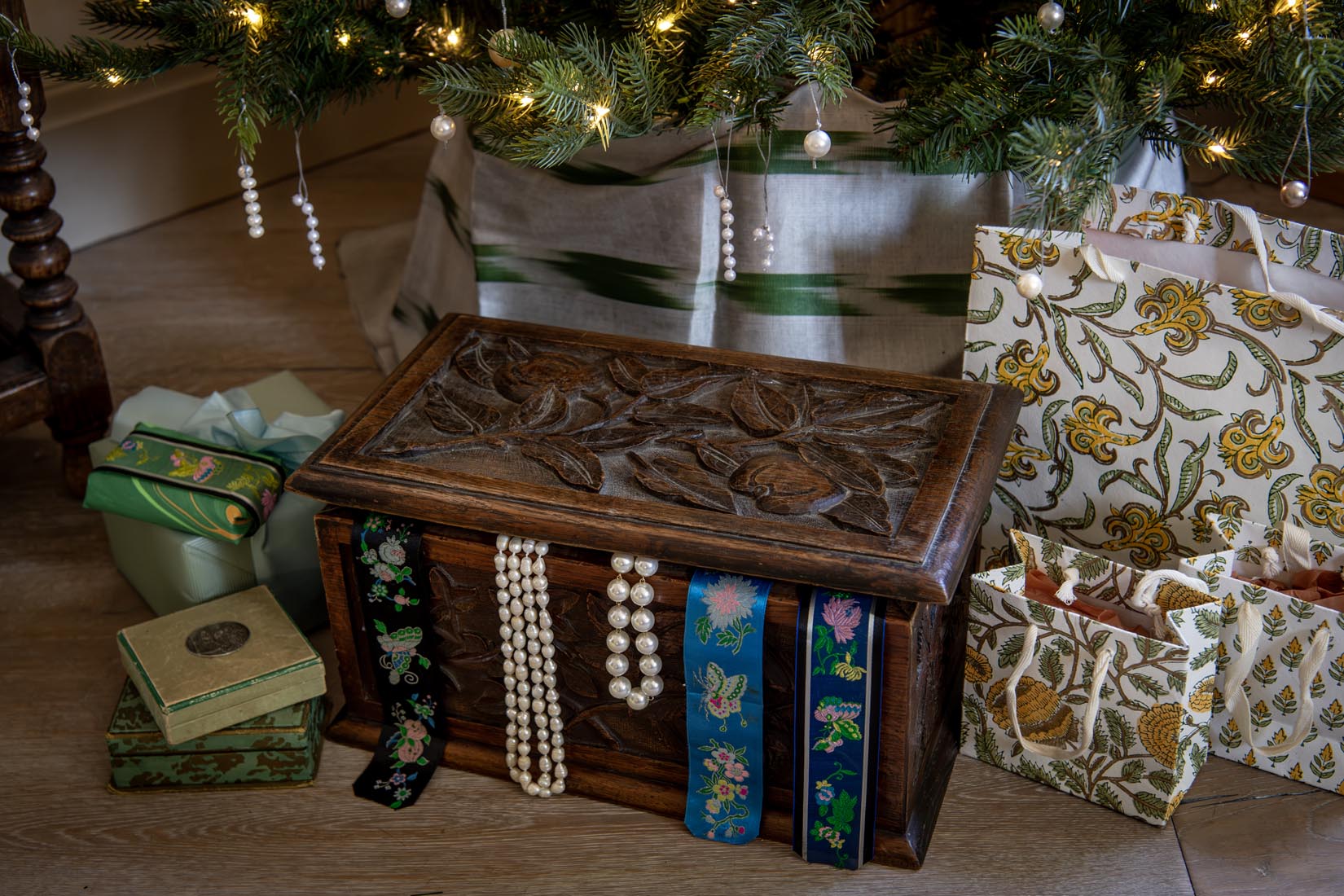 Hand-Carved Botanical Wooden Box | Folk Art Storage Chest - Natalia Willmott