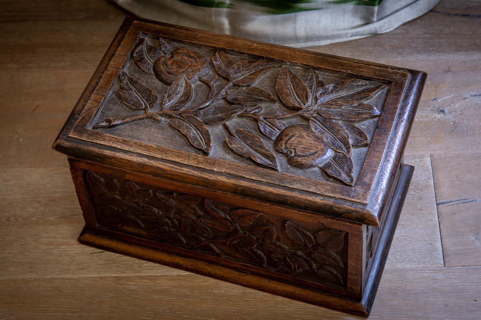 Hand-Carved Botanical Wooden Box | Folk Art Storage Chest - Natalia Willmott