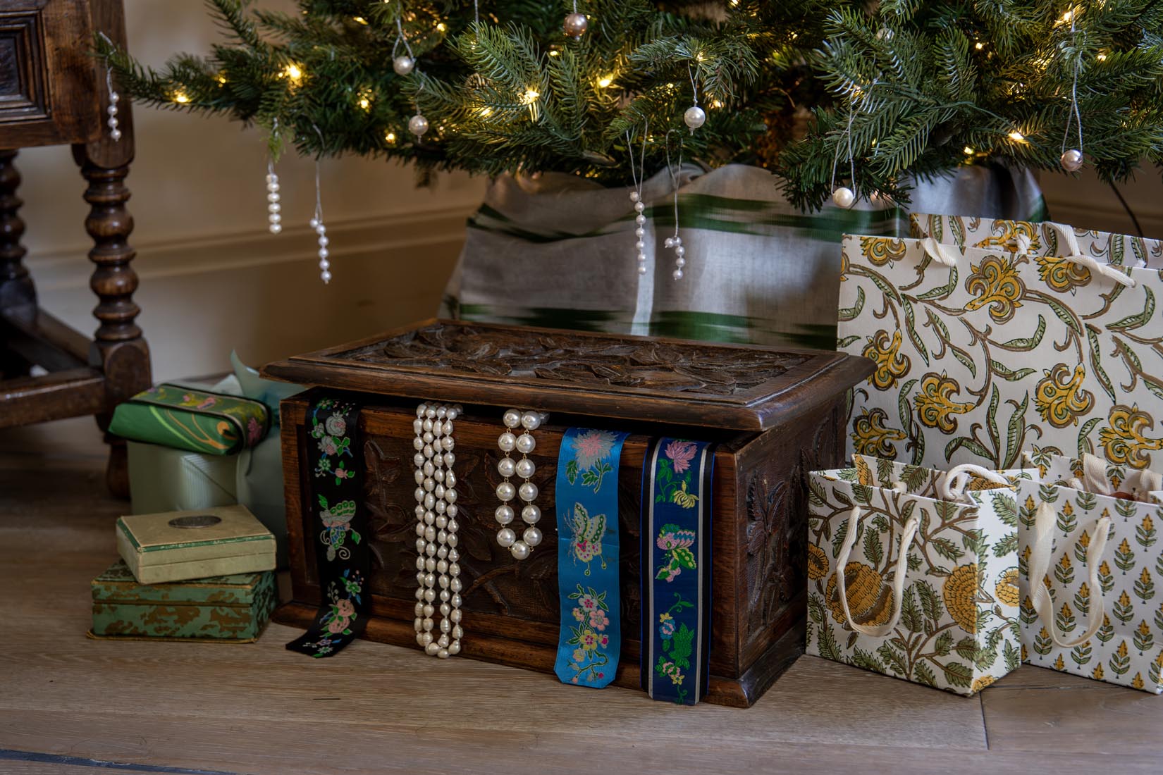 Hand-Carved Botanical Wooden Box | Folk Art Storage Chest - Natalia Willmott