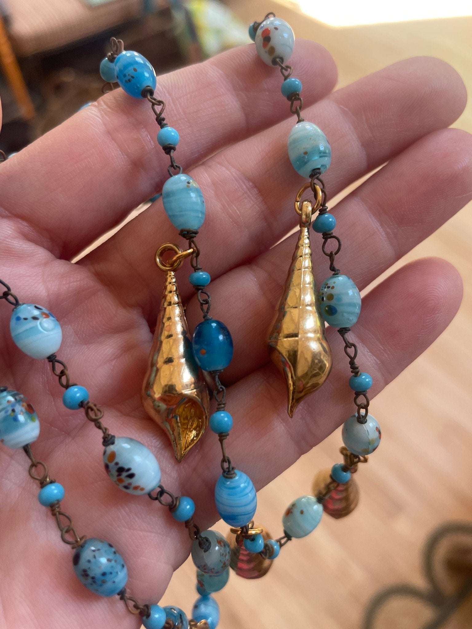 Hand made vintage glass beads and shells necklace - Natalia Willmott