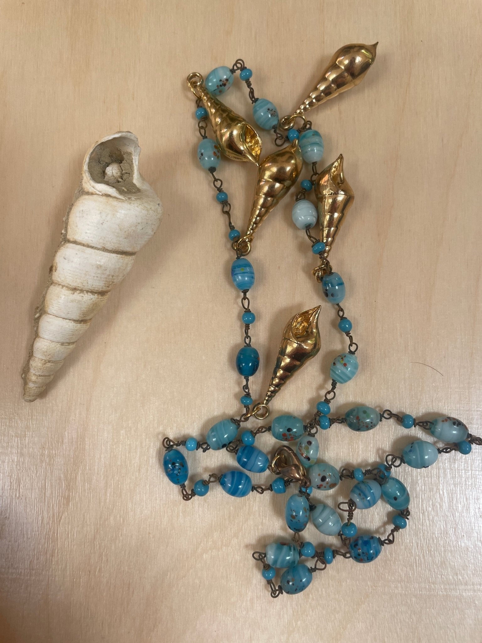 Hand made vintage glass beads and shells necklace - Natalia Willmott