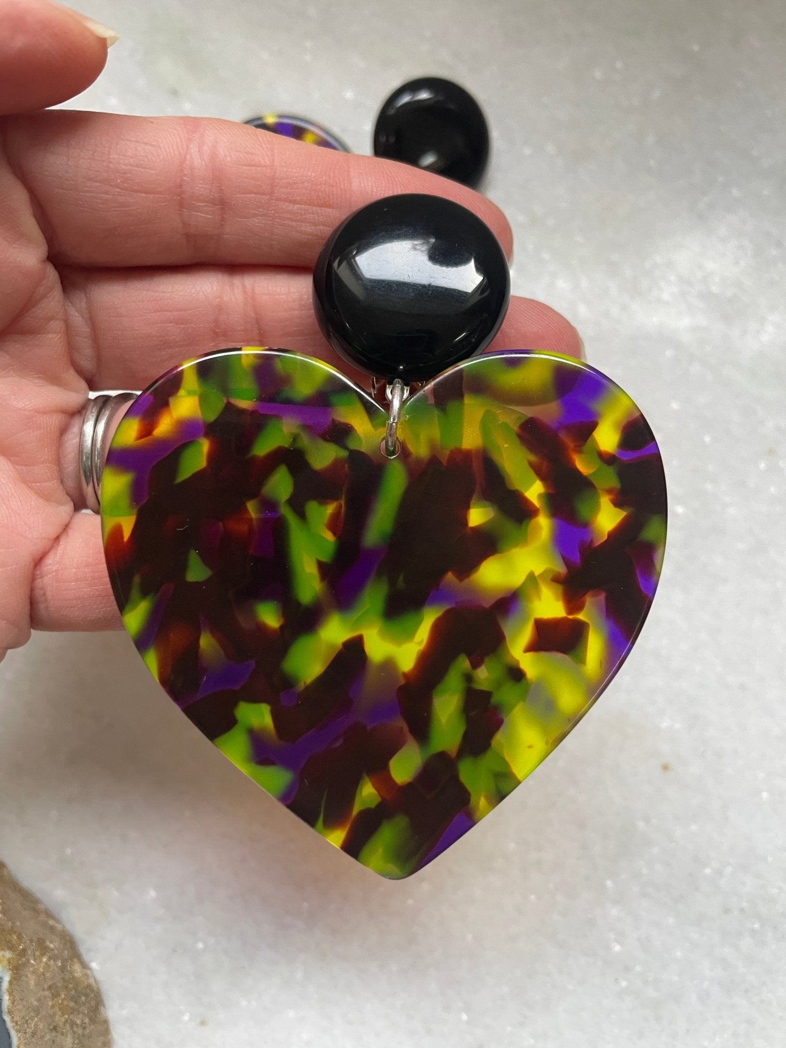 Heart green large clip on love earrings - Natalia Willmott