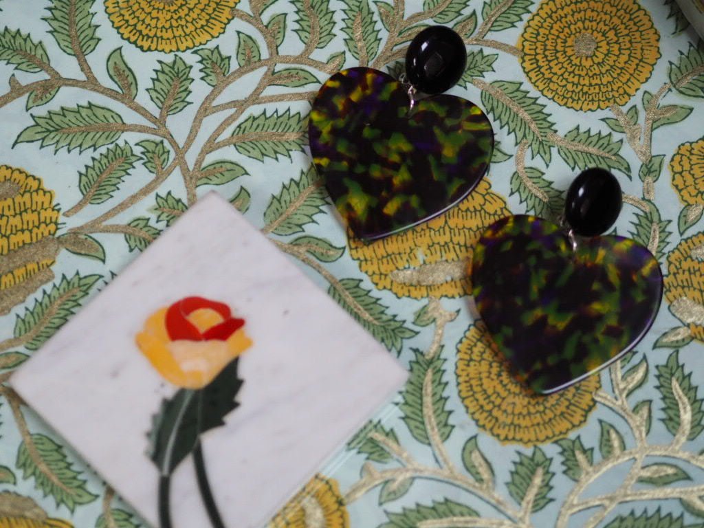 Heart green large clip on love earrings - Natalia Willmott