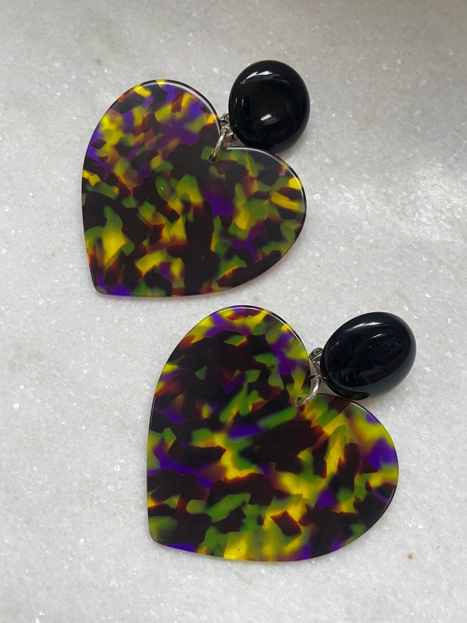 Heart green large clip on love earrings - Natalia Willmott