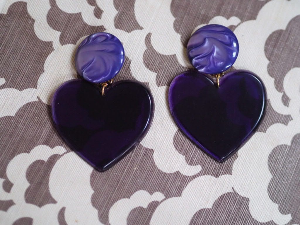 Heart purple large clip on love earrings - Natalia Willmott