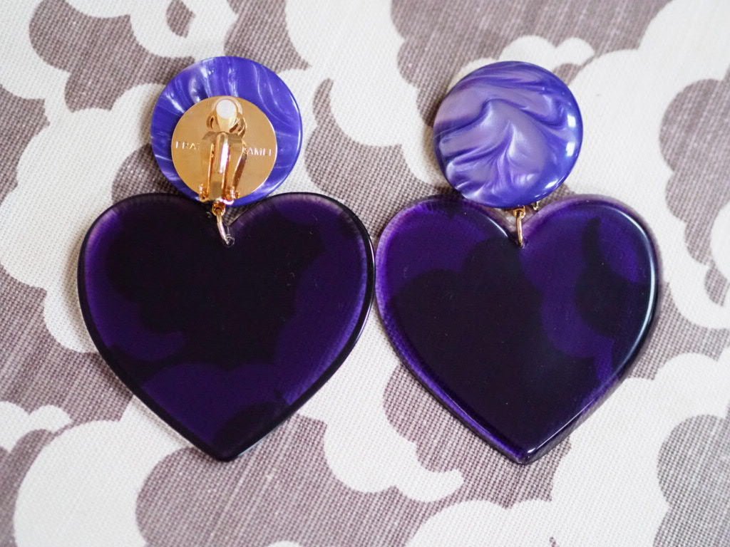 Heart purple large clip on love earrings - Natalia Willmott