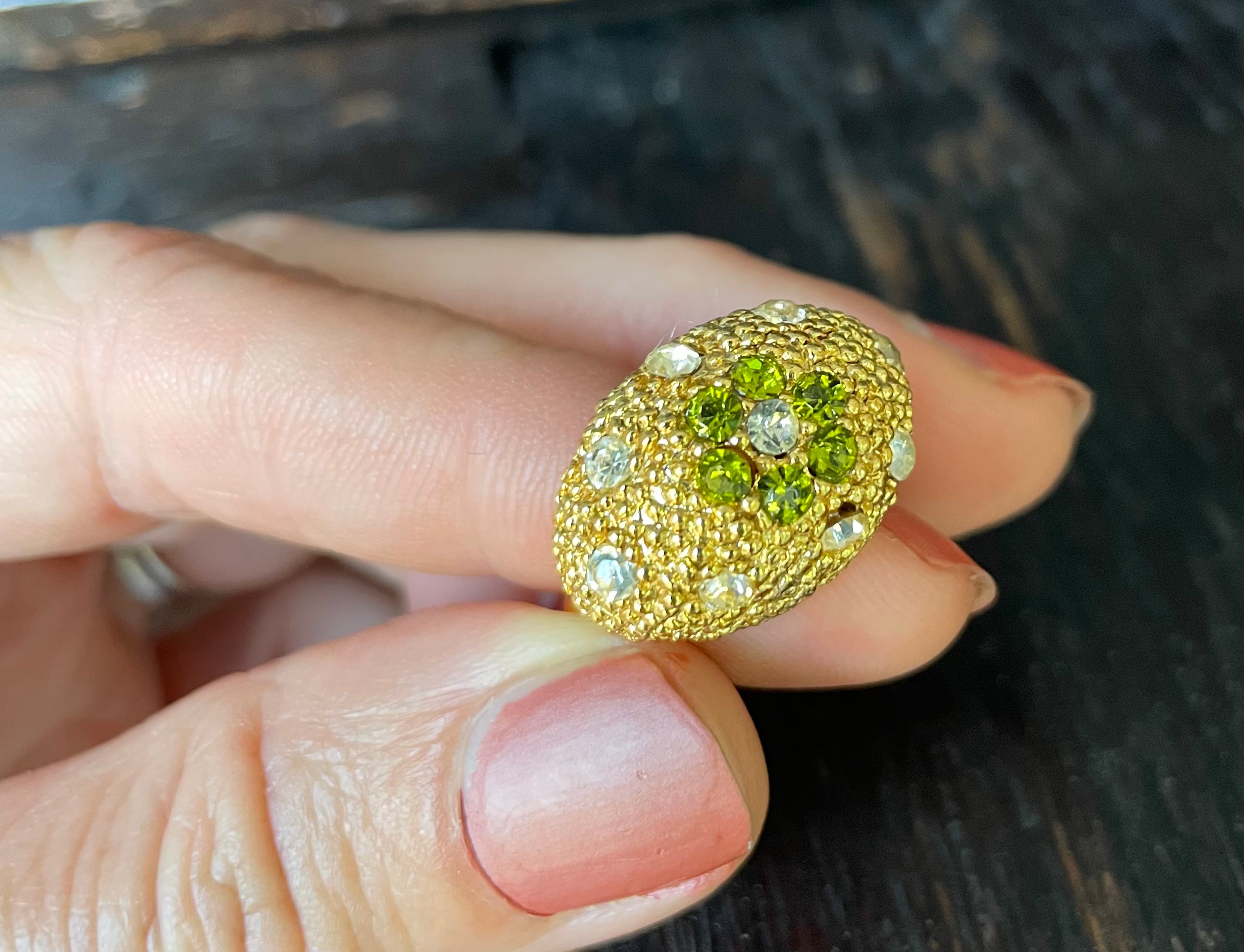 Adjustable vintage ring with green flower detail - Natalia Willmott