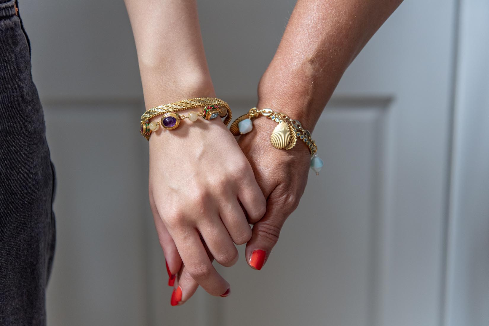 Gold, Ruby, Blue topaz, Amethyst and Rutile quartz bracelet with enamelware - Natalia Willmott