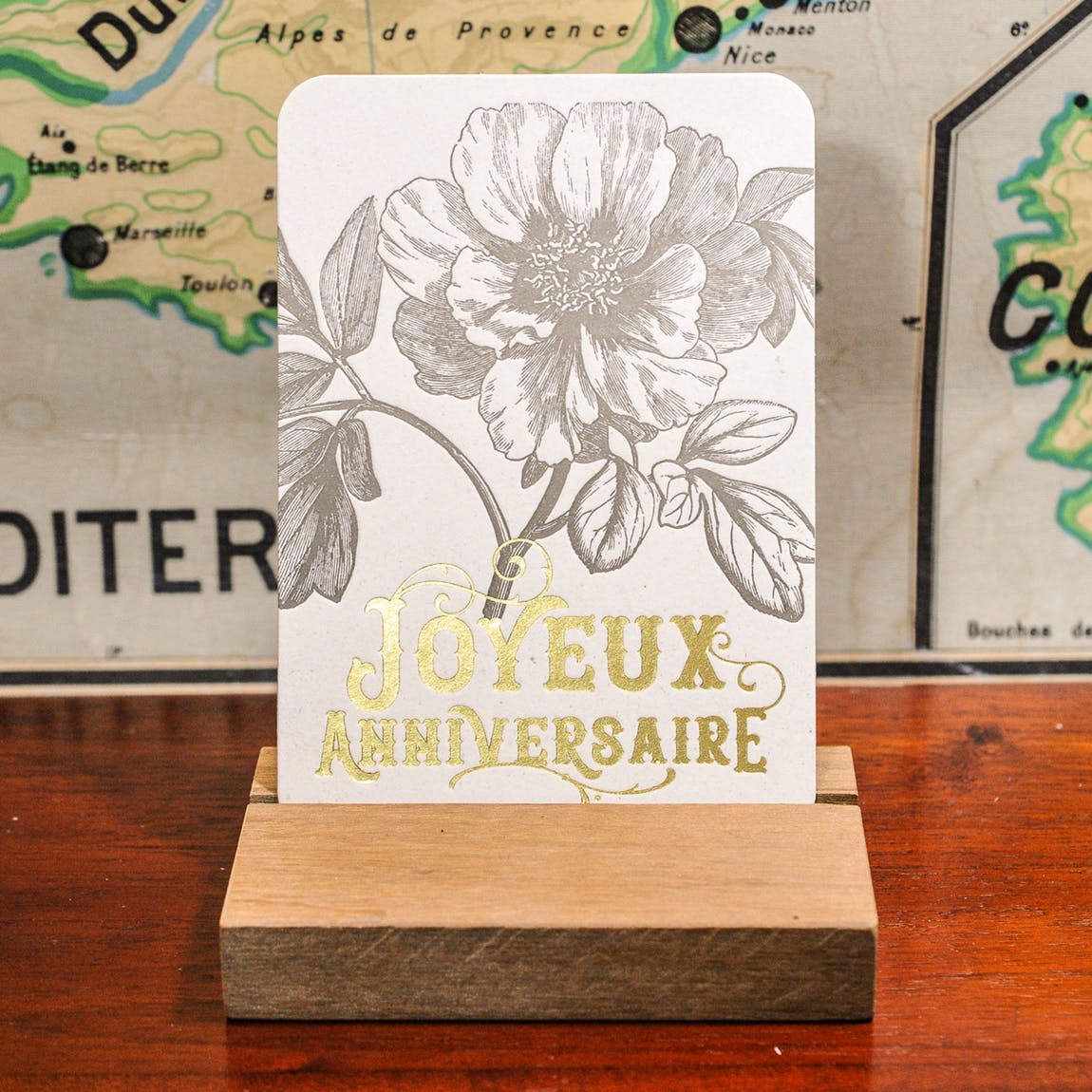 "Joyeux anniversaire" rose luxury letterpress card - Natalia Willmott