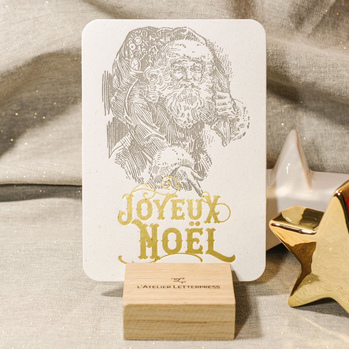 Joyeux Noel Santa luxury letterpress card - Natalia Willmott