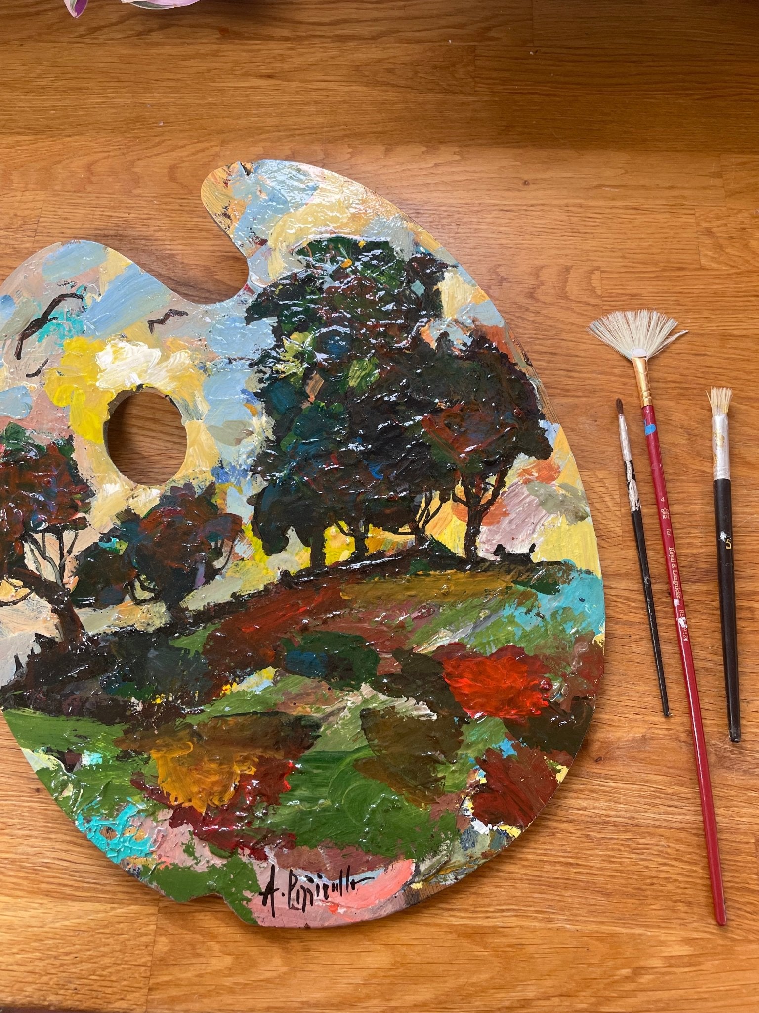 Landcape oil painting on artist palette - Natalia Willmott