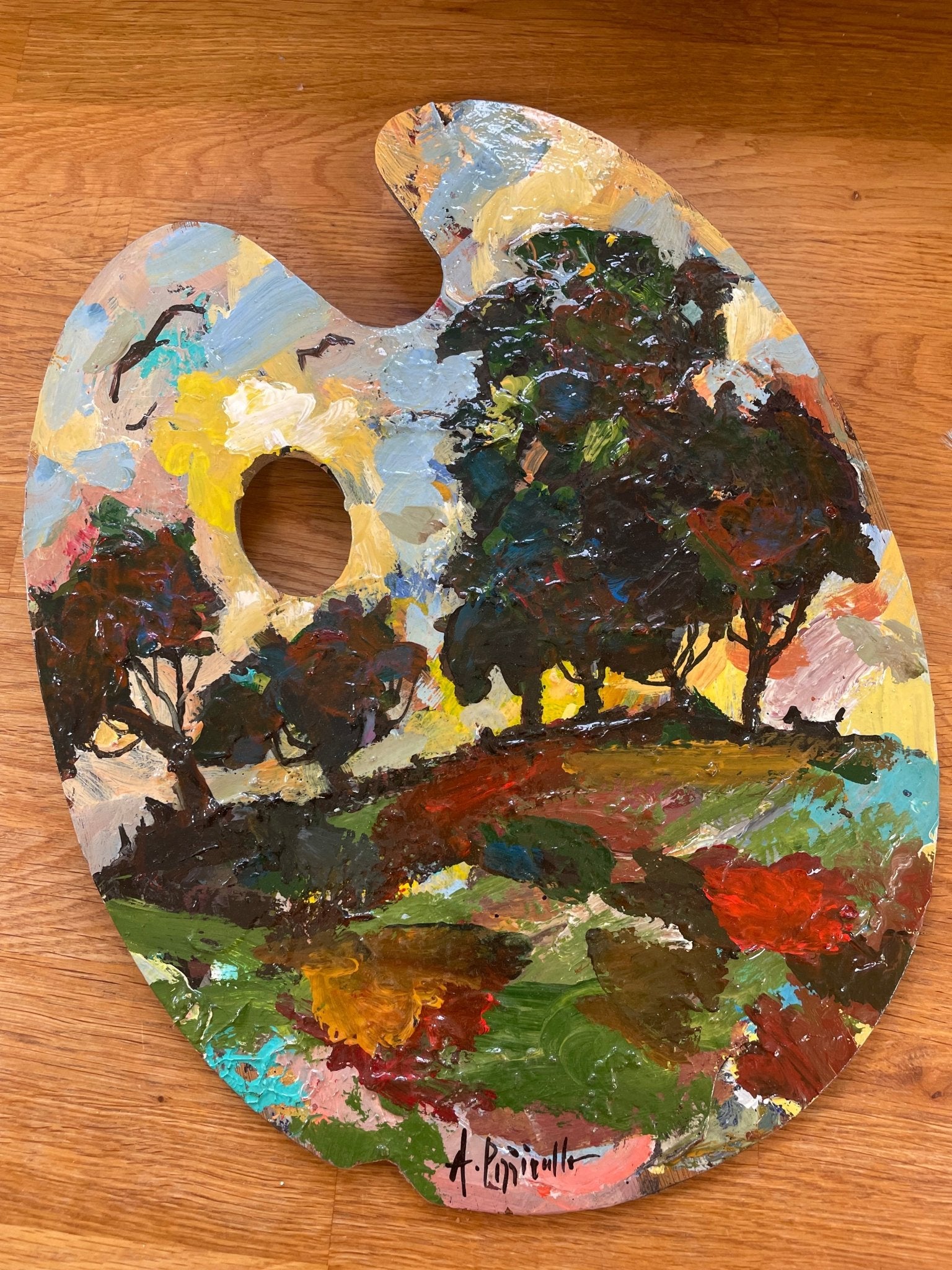 Landcape oil painting on artist palette - Natalia Willmott