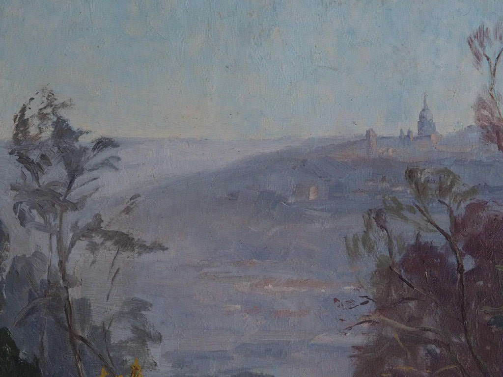 Landscape Oil Painting with Tower and Distant Town - Natalia Willmott