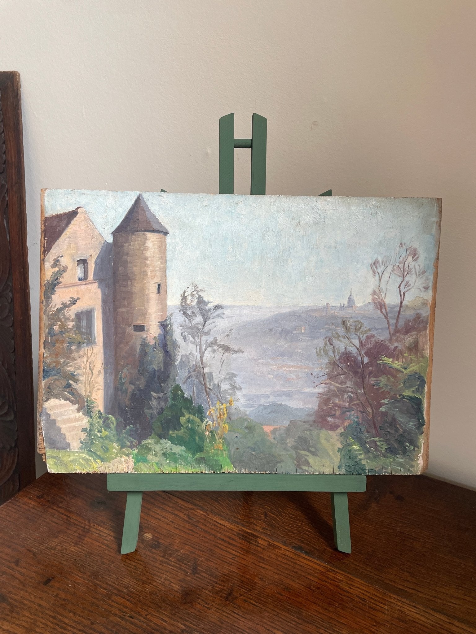 Landscape Oil Painting with Tower and Distant Town - Natalia Willmott