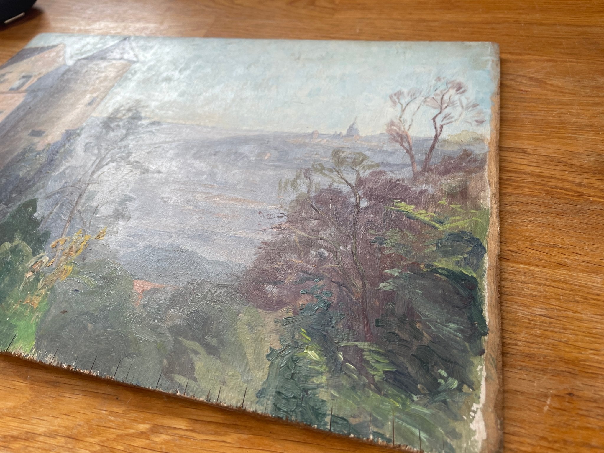 Landscape Oil Painting with Tower and Distant Town - Natalia Willmott