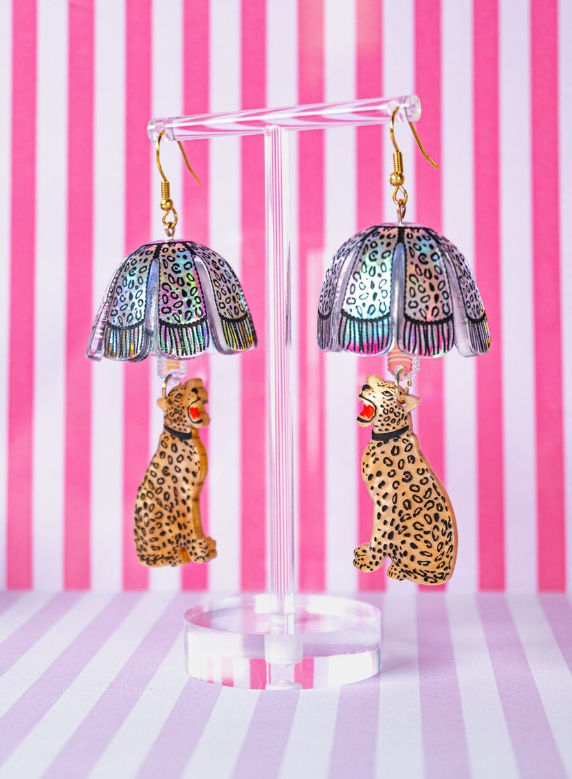Leopard Lamp Shade Earrings - Iridescent Interior Curve for Tatty Devine - Natalia Willmott