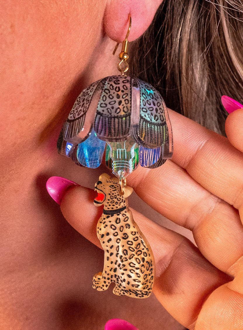 Leopard Lamp Shade Earrings - Iridescent Interior Curve for Tatty Devine - Natalia Willmott