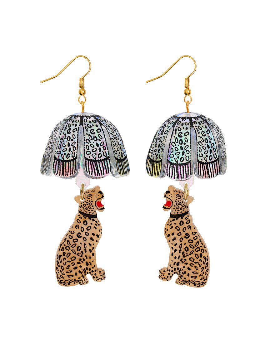 Leopard Lamp Shade Earrings - Iridescent Interior Curve for Tatty Devine - Natalia Willmott