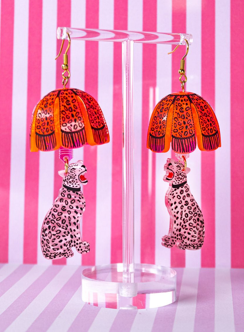 Leopard Lamp Shade Earrings - Pink Interior Curve for Tatty Devine - Natalia Willmott