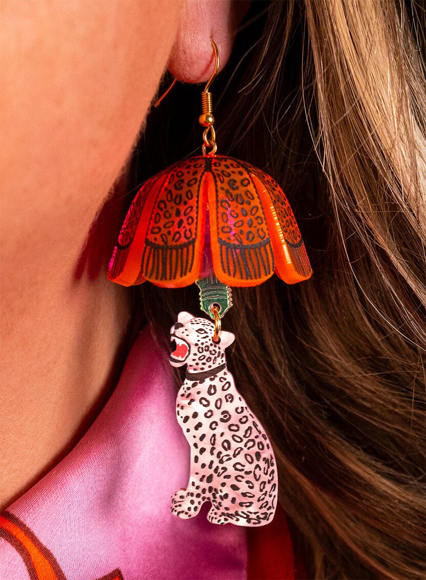 Leopard Lamp Shade Earrings - Pink Interior Curve for Tatty Devine - Natalia Willmott