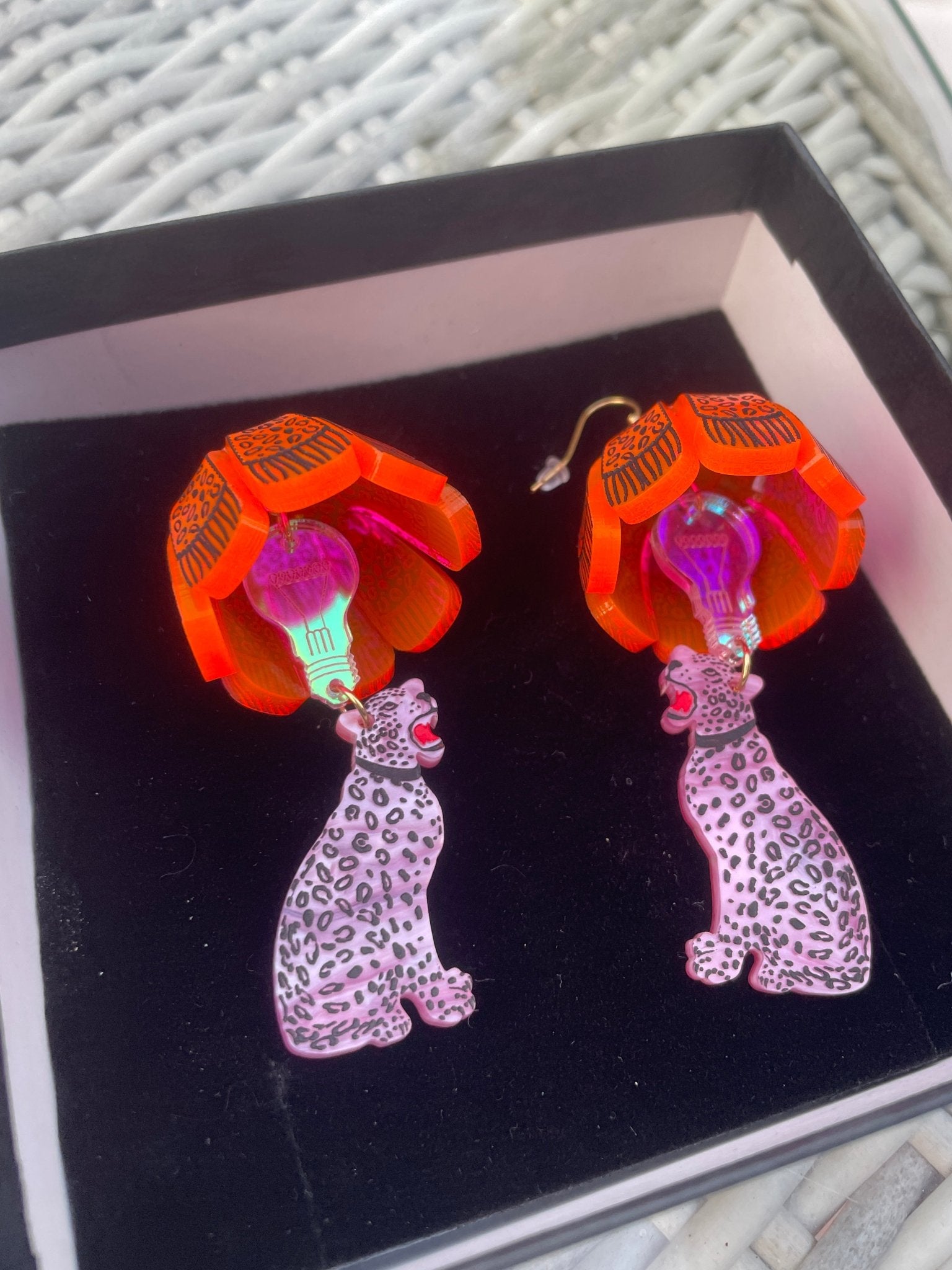 Leopard Lamp Shade Earrings - Pink Interior Curve for Tatty Devine - Natalia Willmott