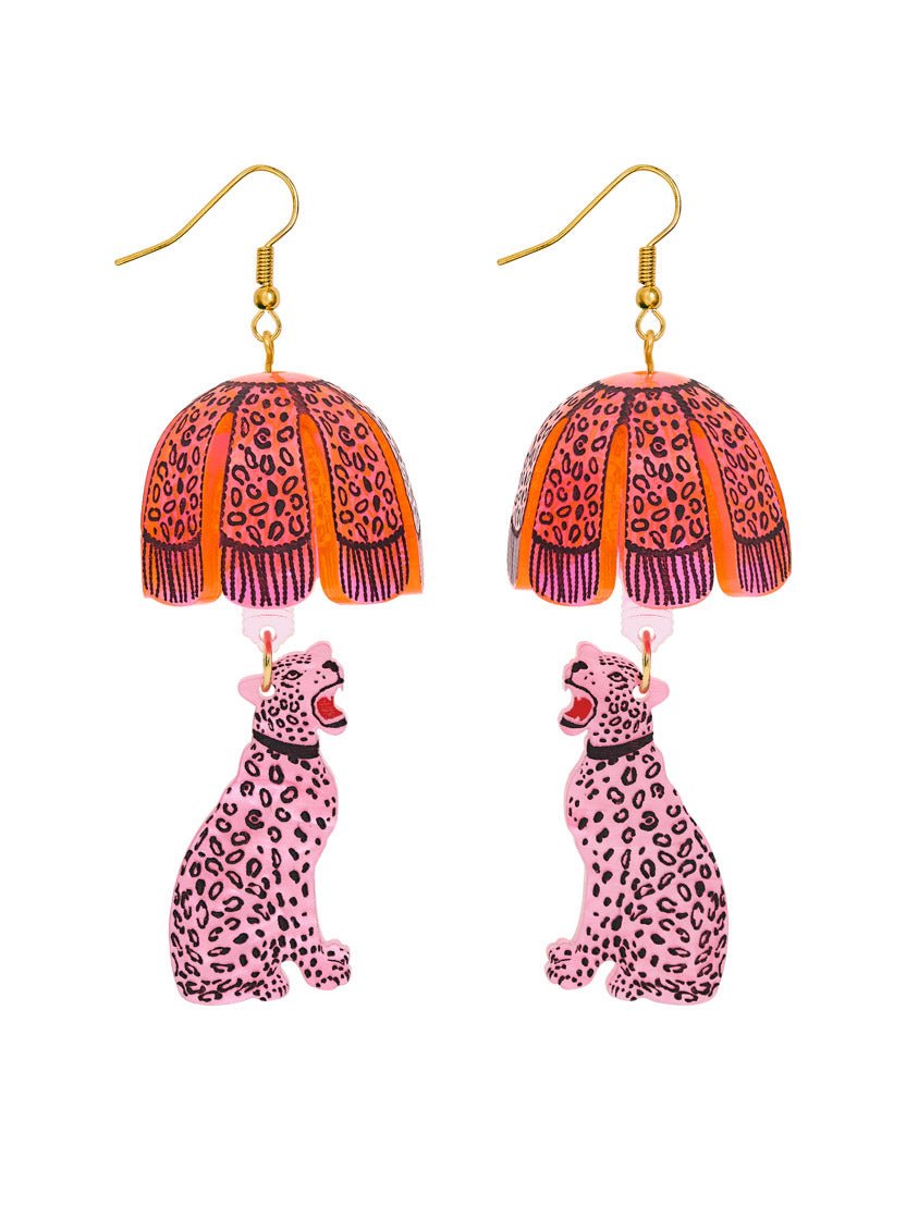 Leopard Lamp Shade Earrings - Pink Interior Curve for Tatty Devine - Natalia Willmott