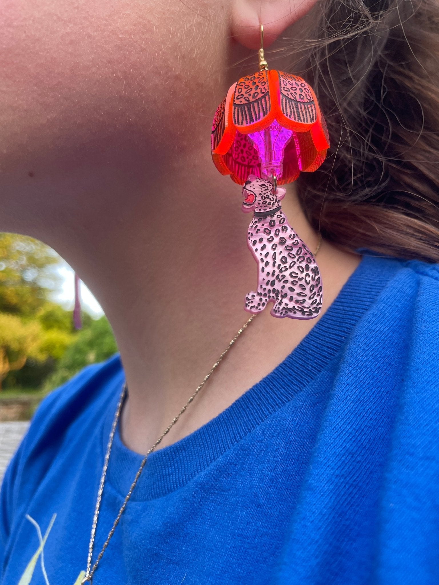 Leopard Lamp Shade Earrings - Pink Interior Curve for Tatty Devine - Natalia Willmott