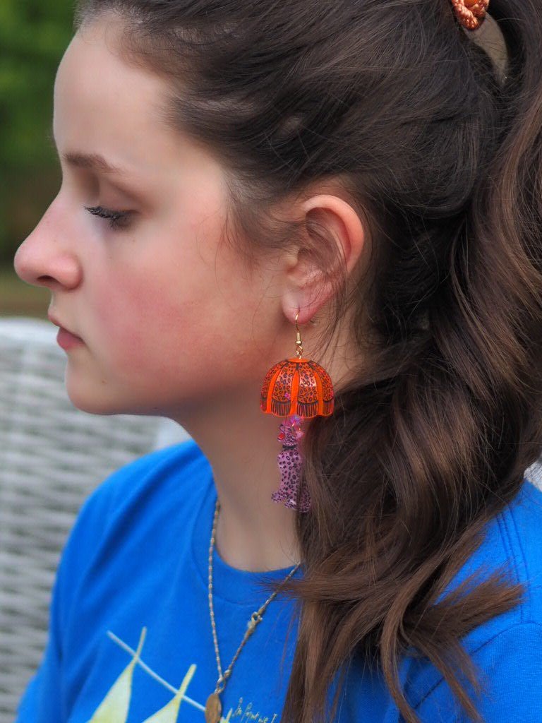 Leopard Lamp Shade Earrings - Pink Interior Curve for Tatty Devine - Natalia Willmott