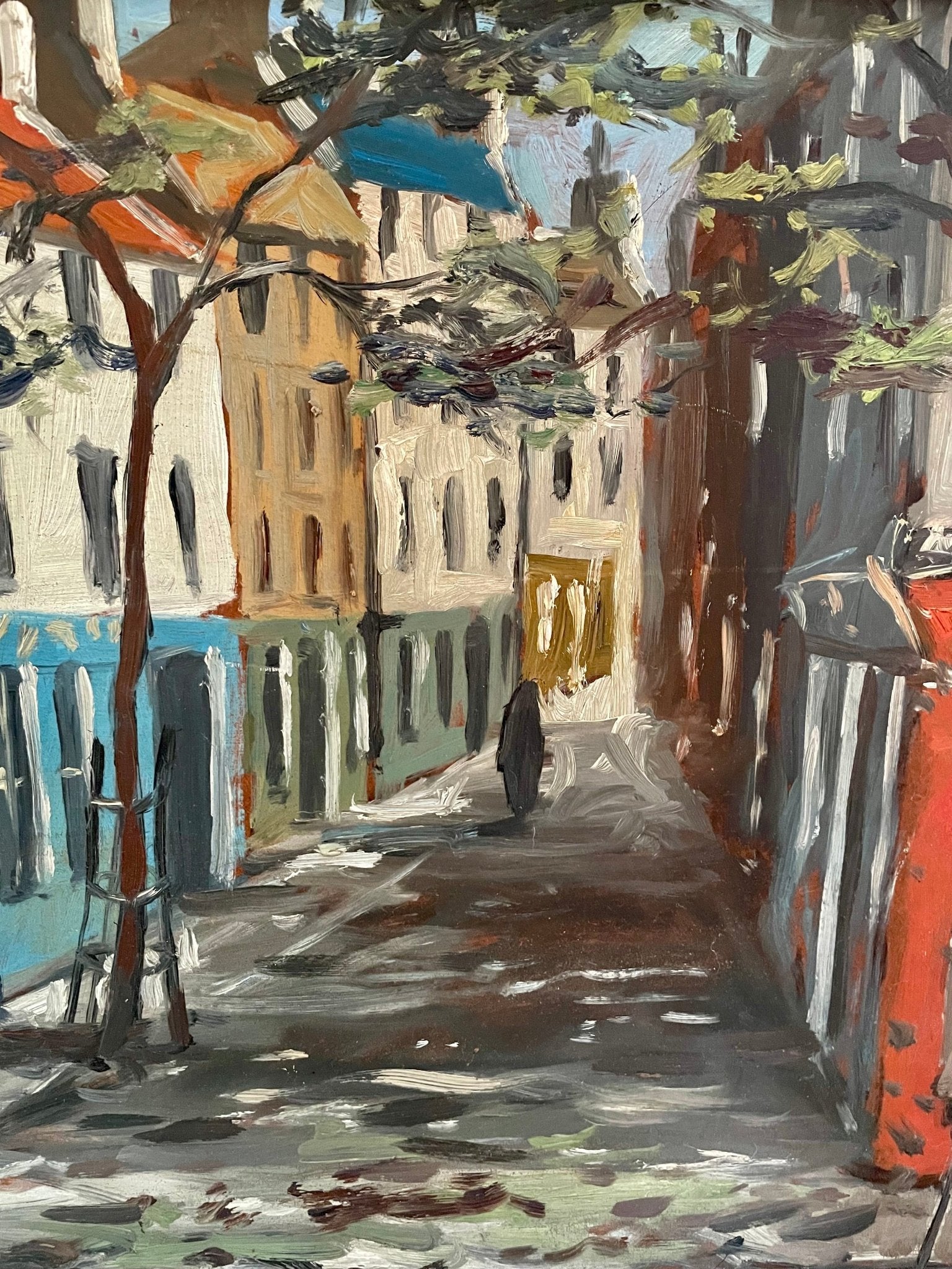 Lonely figure in a street by McLeod vintage oil painting - Natalia Willmott
