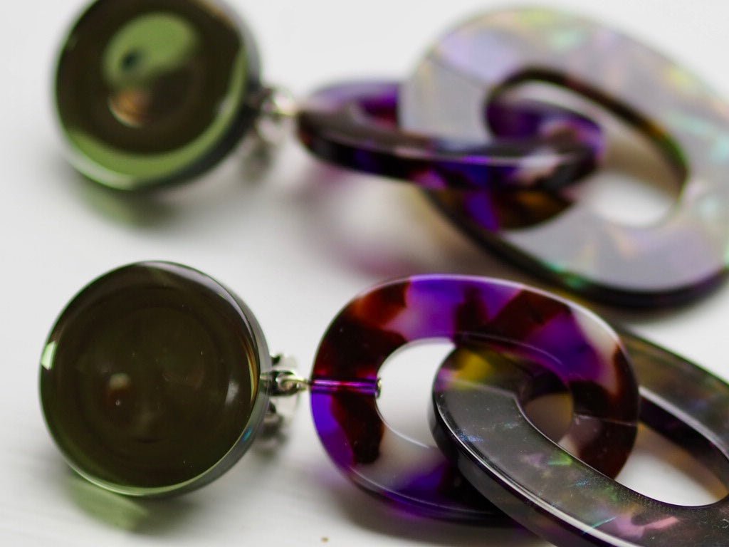 Maillon green and purple clip on earrings - Natalia Willmott