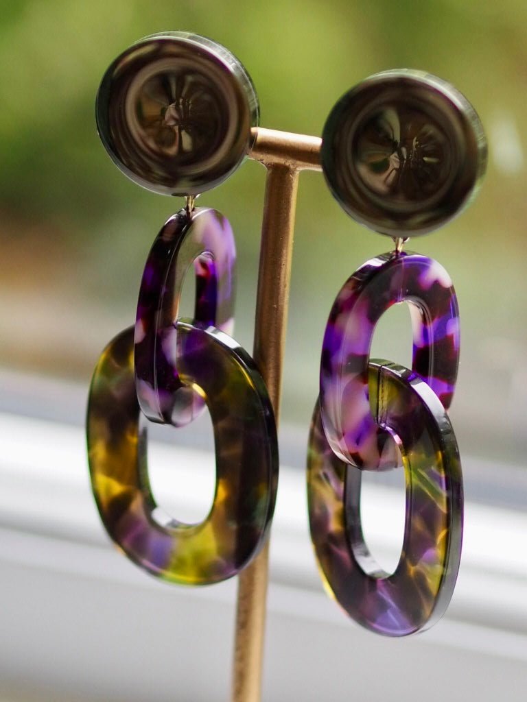 Maillon green and purple clip on earrings - Natalia Willmott