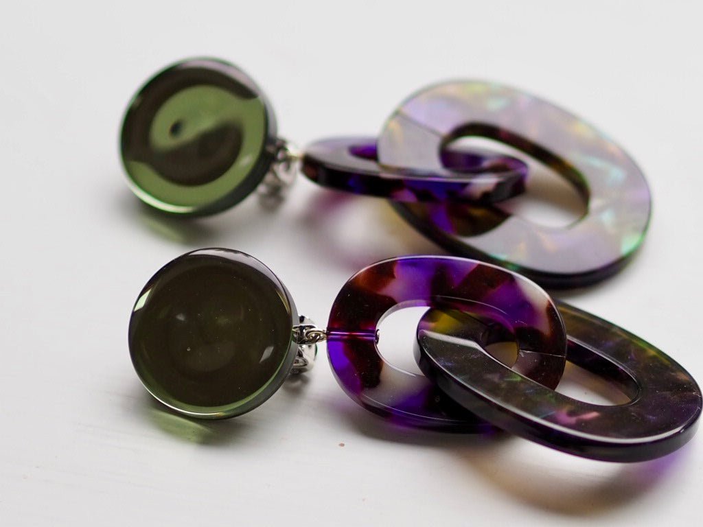 Maillon green and purple clip on earrings - Natalia Willmott