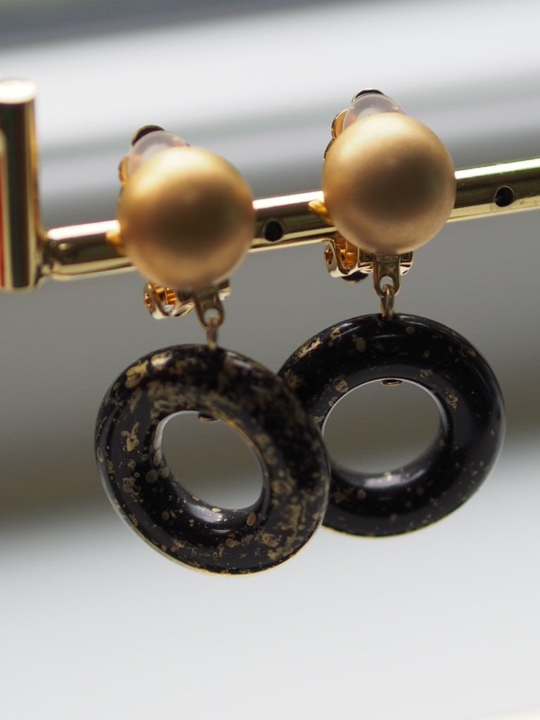 mini hoop black and gold clip on earrings - Natalia Willmott