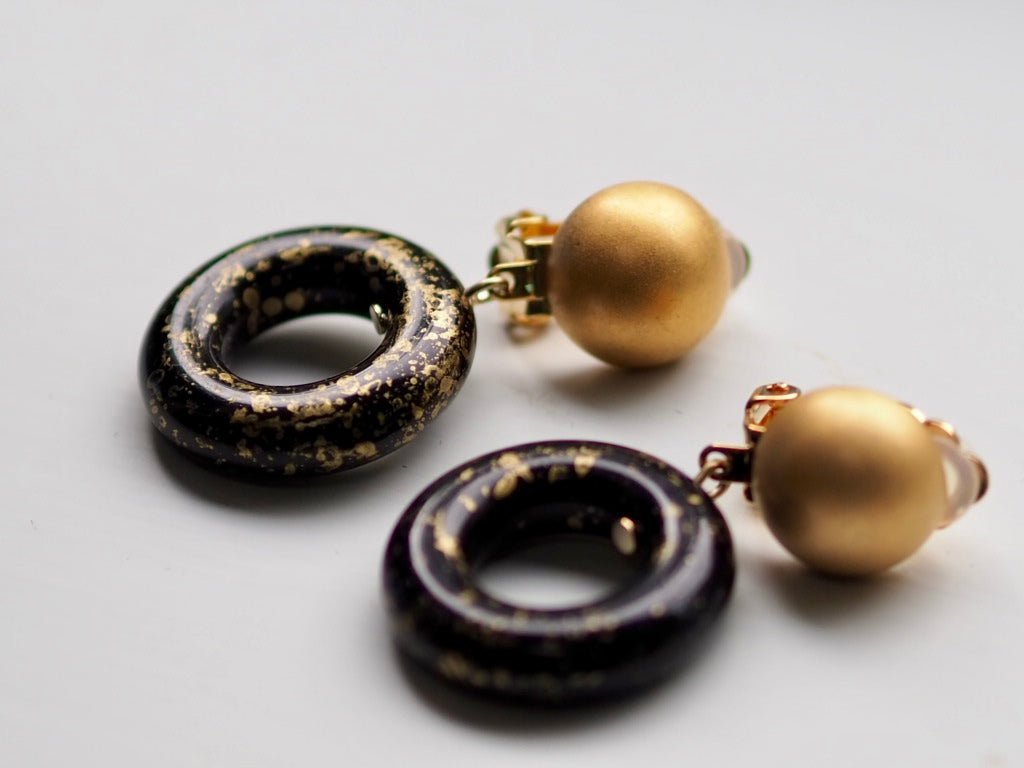 mini hoop black and gold clip on earrings - Natalia Willmott