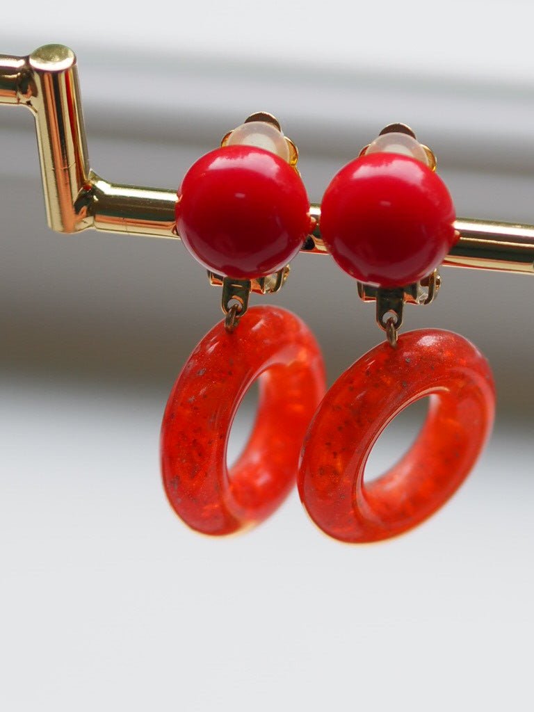 mini hoop red/orange round clip on earrings - Natalia Willmott