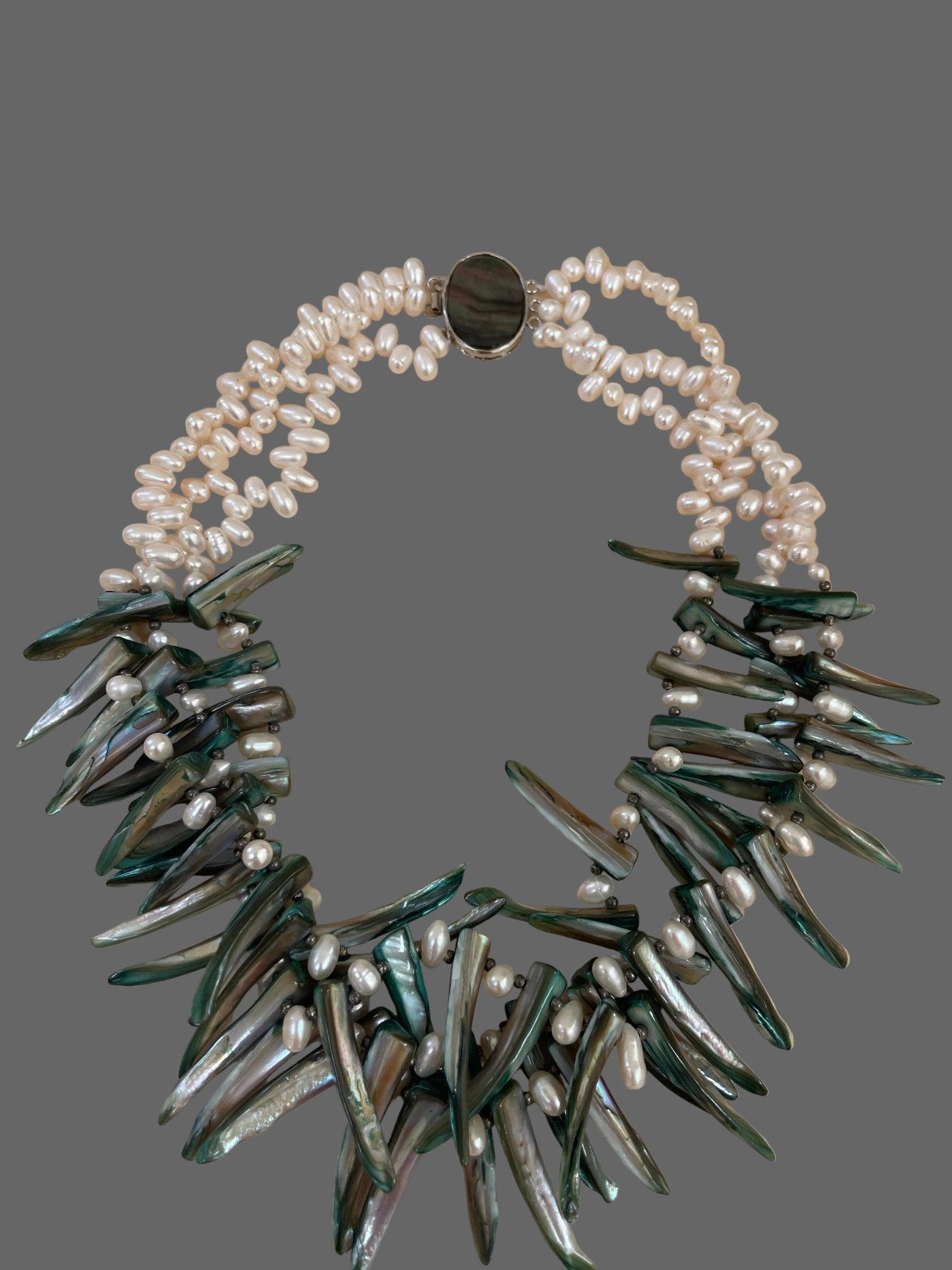 Mother of Pearl and freshwater pearls and three strand necklace - Natalia Willmott